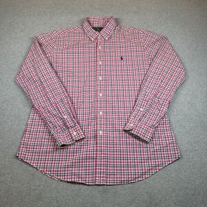 Vintage Polo Ralph Lauren Button Down Shirt Mens L Pink Plaid Cotton Long Sleeve